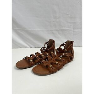 Candie's Women's Faux Leather Gojico Cognac Gladiator Sandals Brown Sz 7.5in